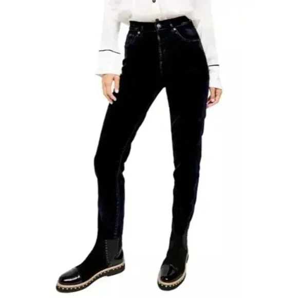 FREE PEOPLE Black Velvet Skinny Jeans Size 26 - Picture 2 of 12